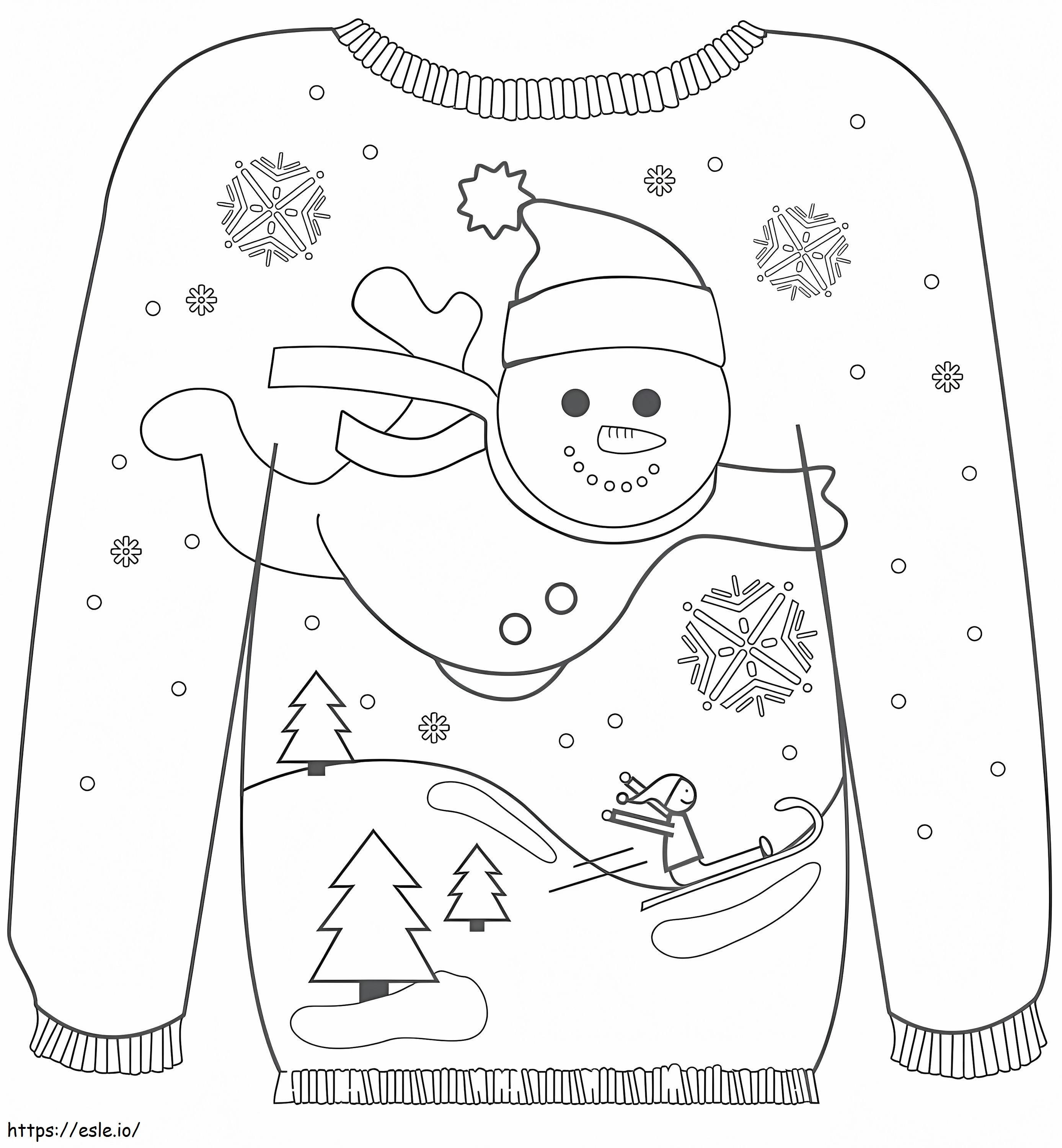 Coloriage Pull de Noël avec bonhomme de neige à imprimer dessin