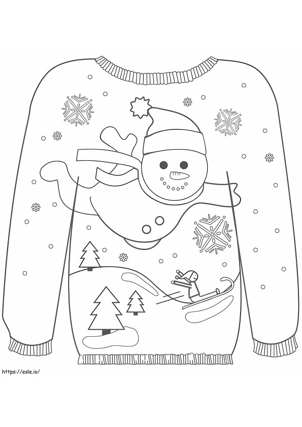 Jouluinen villapaita lumiukon kanssa värityskuva