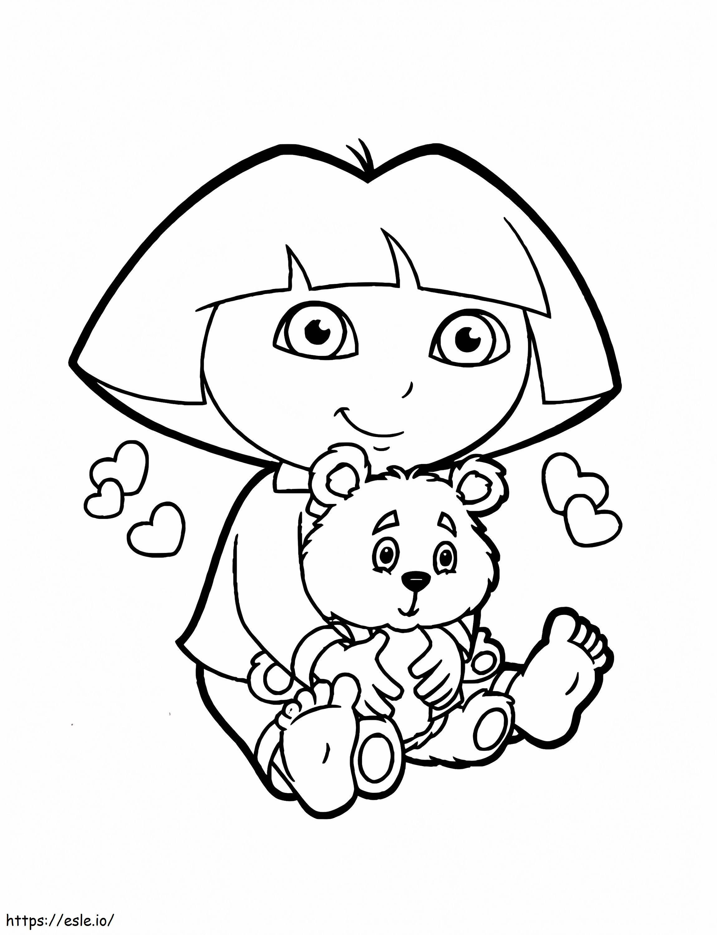 Coloriage Dora et ours en peluche à imprimer dessin