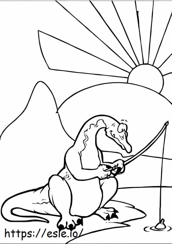 ブロントサウルス釣り ぬりえ - 塗り絵