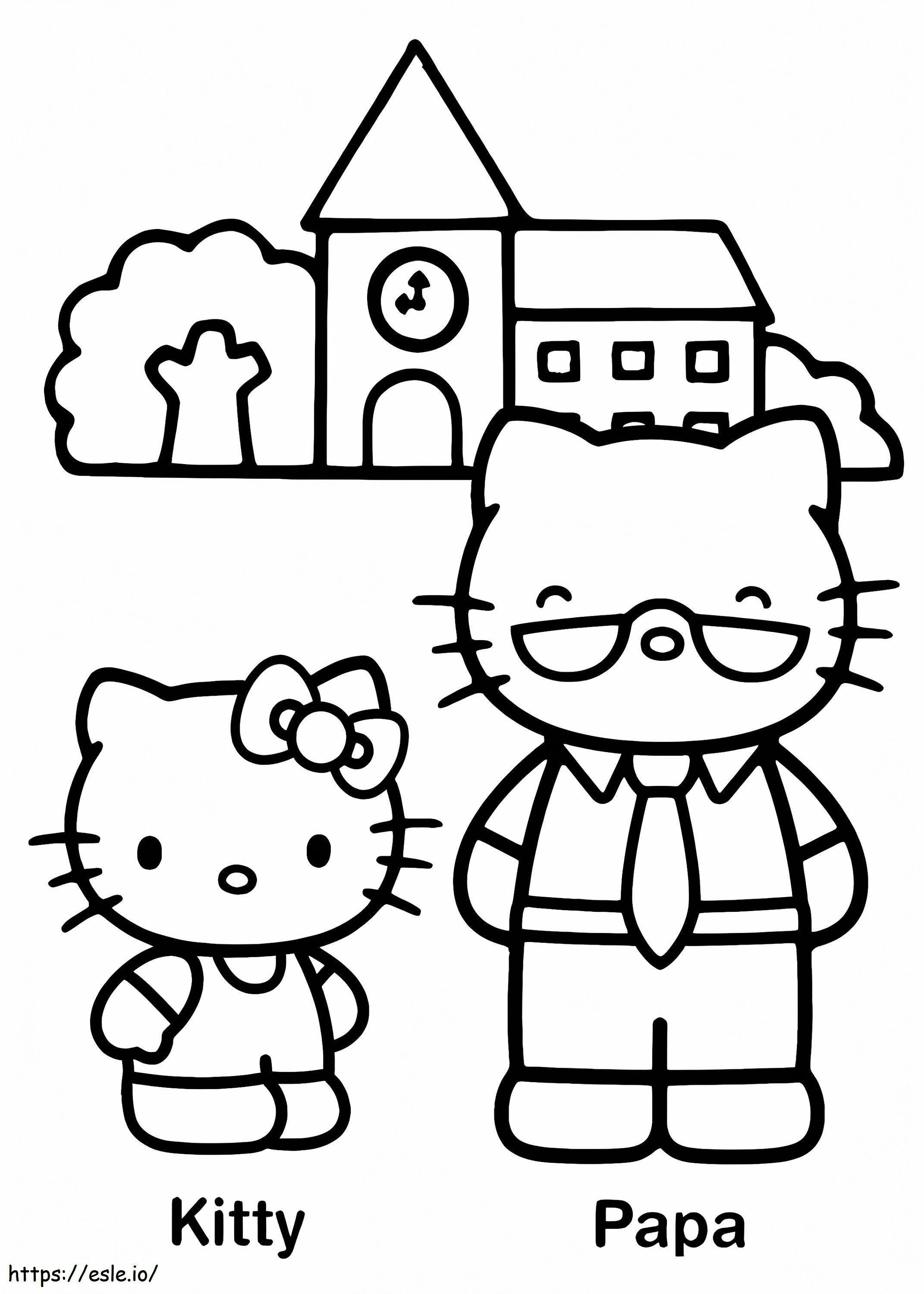 Coloriage Hello Kitty et papa à imprimer dessin