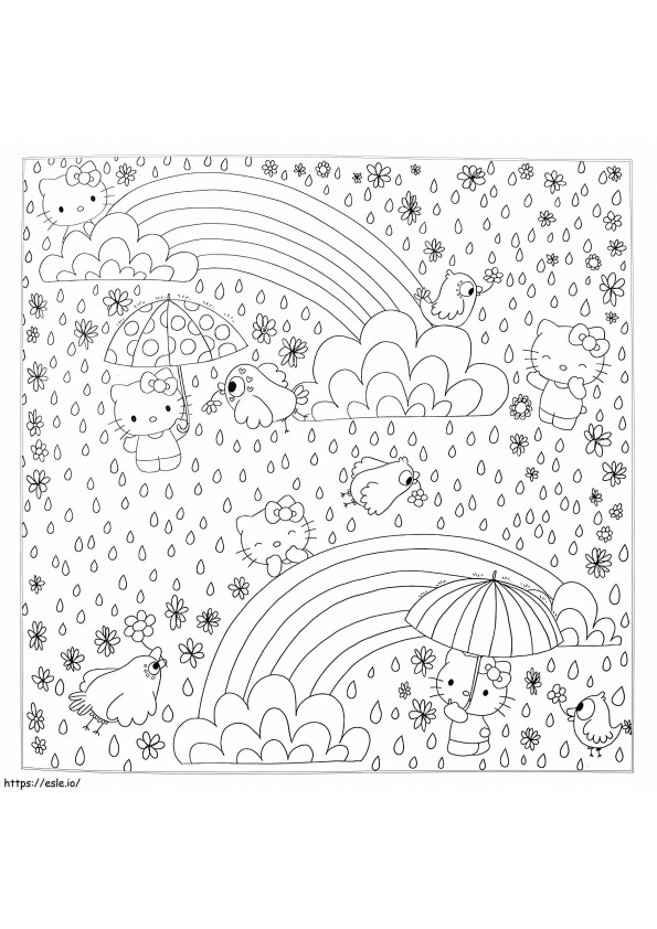 Hello Kitty In The Rain coloring page