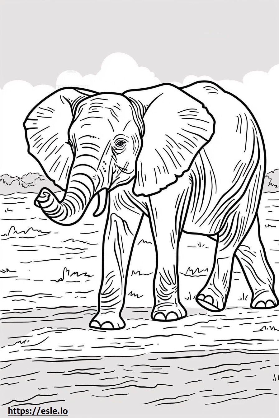 Coloriage Caricature d'éléphant de brousse d'Afrique à imprimer