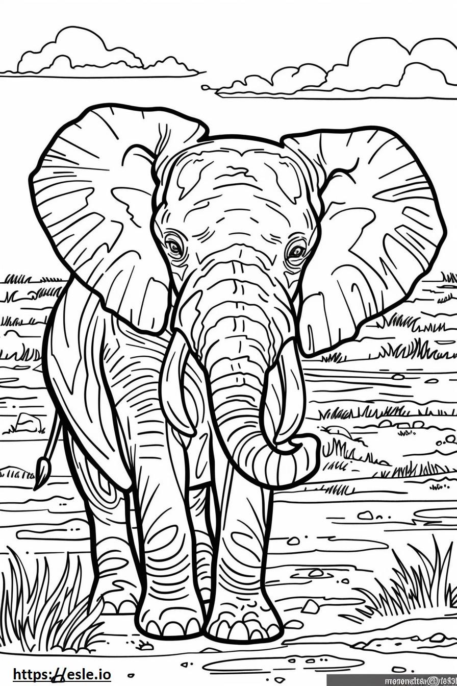 African Bush Elephant Kawaii coloring page