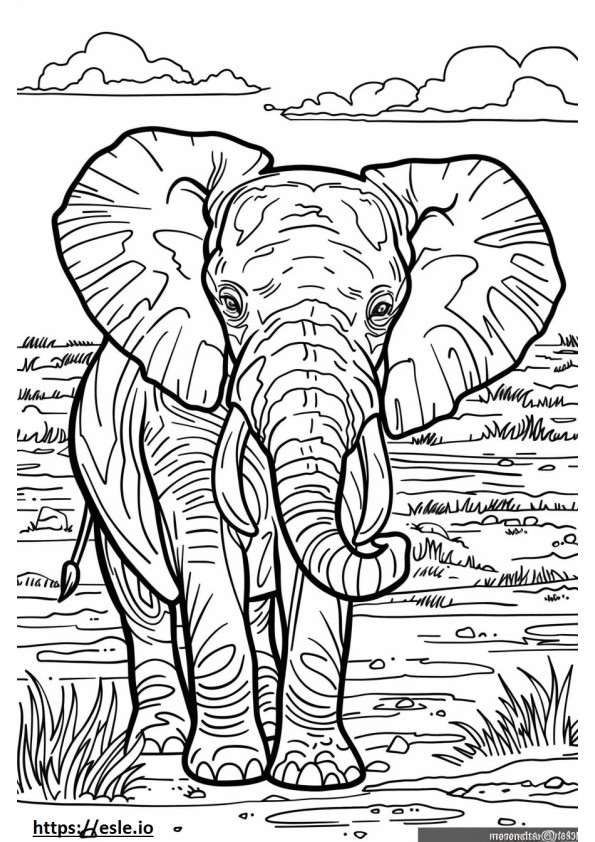 Elefant african de Bush Kawaii de colorat
