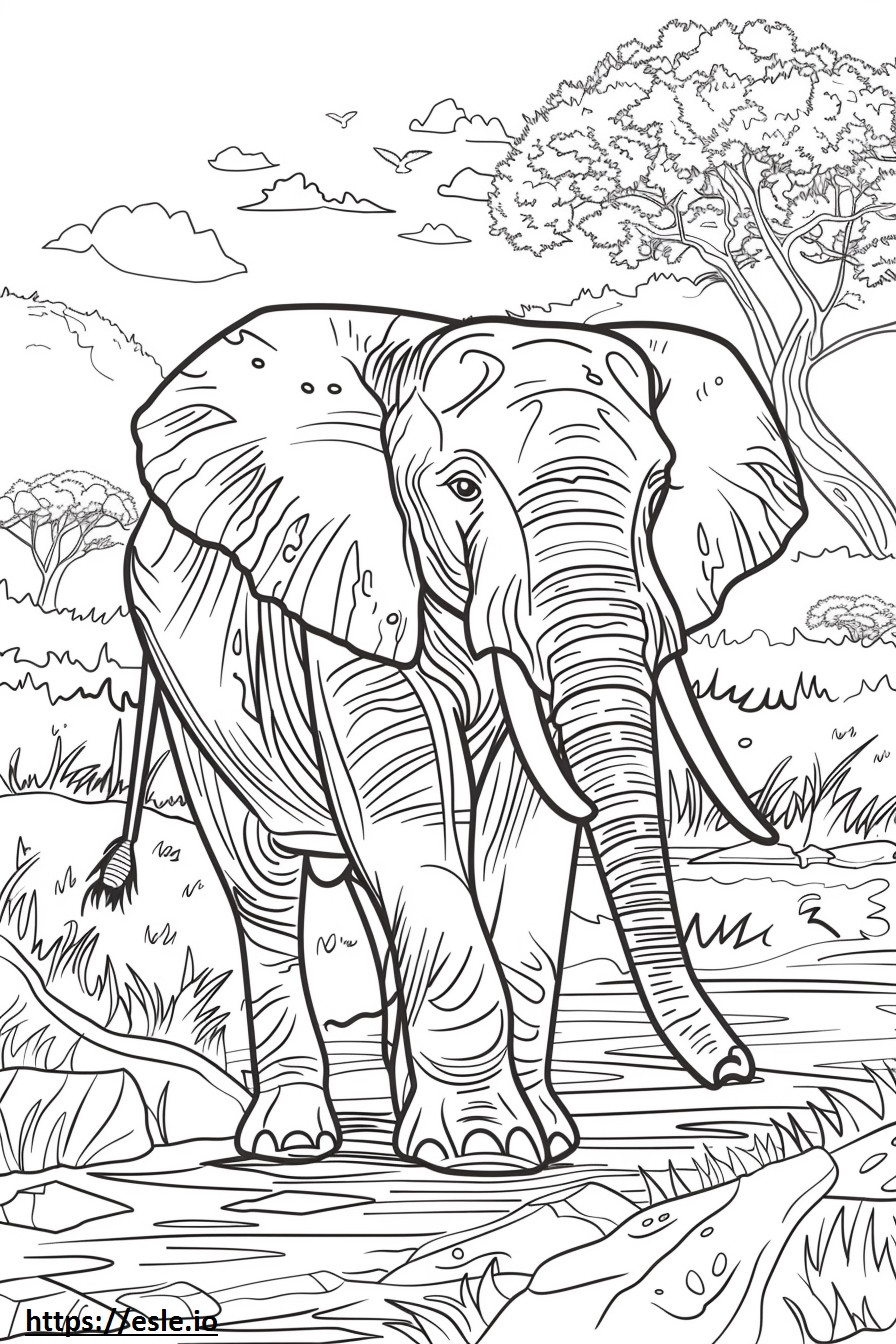 アフリカのブッシュゾウに優しい ぬりえ - 塗り絵