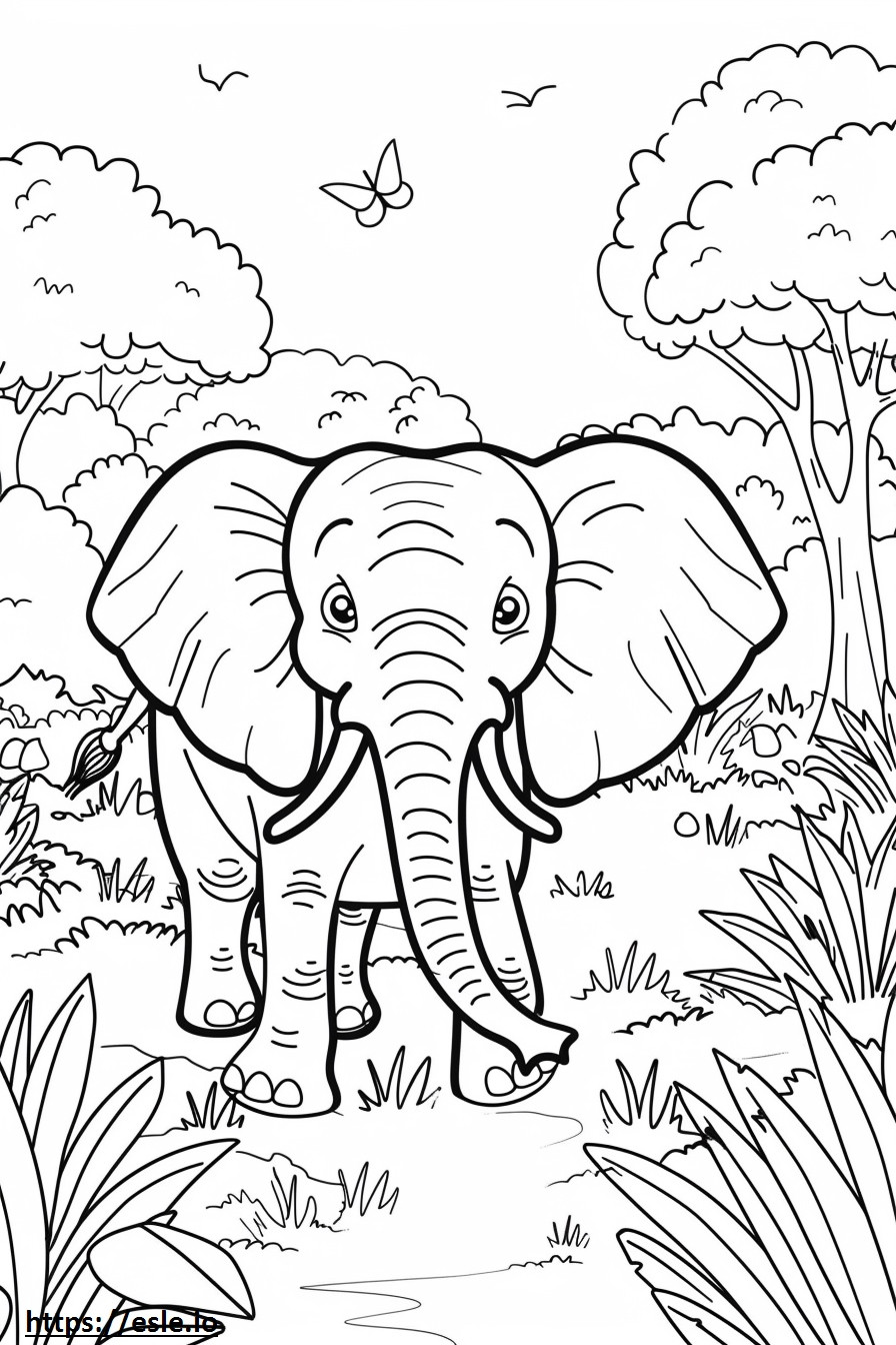 Elefante africano del bosque feliz para colorear e imprimir