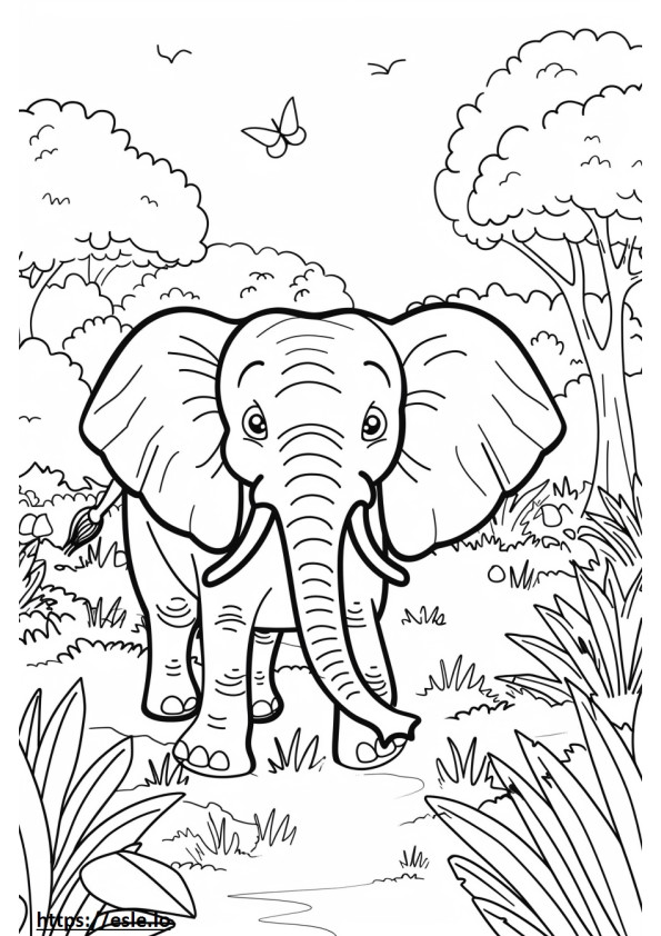 Elefante africano del bosque feliz para colorear e imprimir
