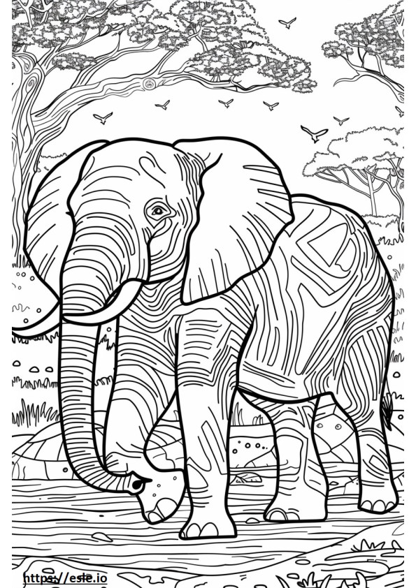 幸せなアフリカ森林ゾウ ぬりえ - 塗り絵