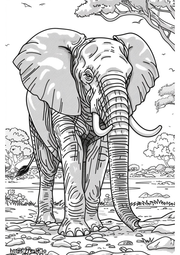 Coloriage Éléphant de forêt d'Afrique heureux à imprimer