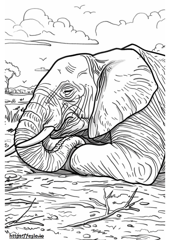 Coloriage Éléphant de forêt d'Afrique dormant à imprimer