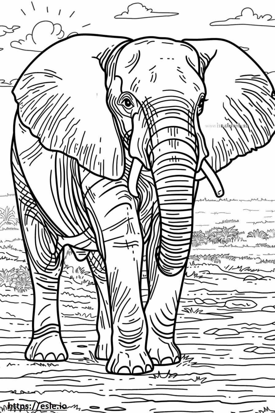 Coloriage Éléphant de forêt d'Afrique jouant à imprimer