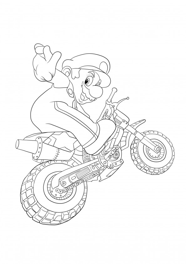Mario rides a motorbike for free printing and coloring sheet