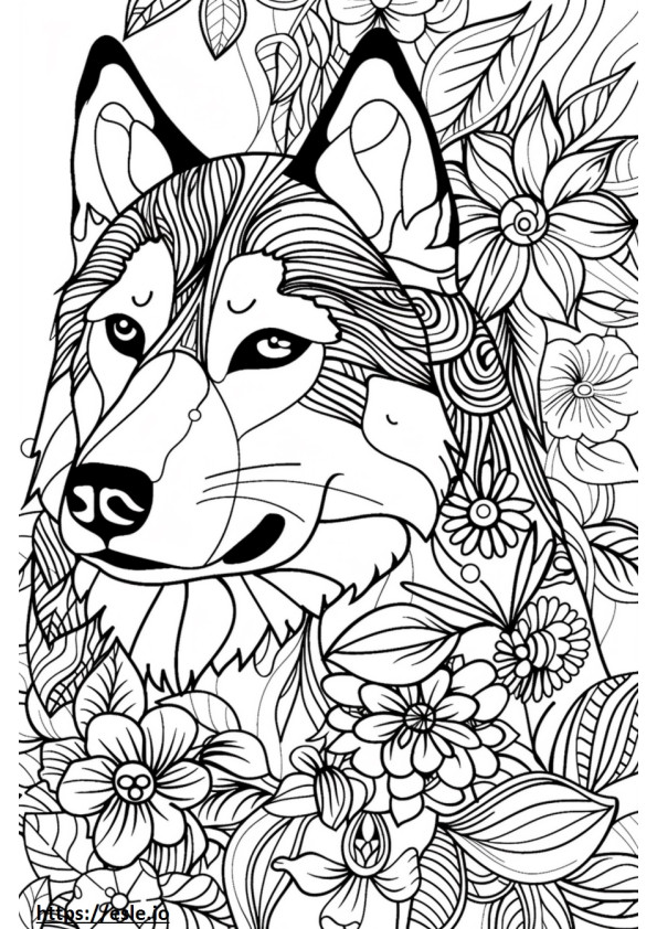 Alaskan Husky Kawaii kleurplaat