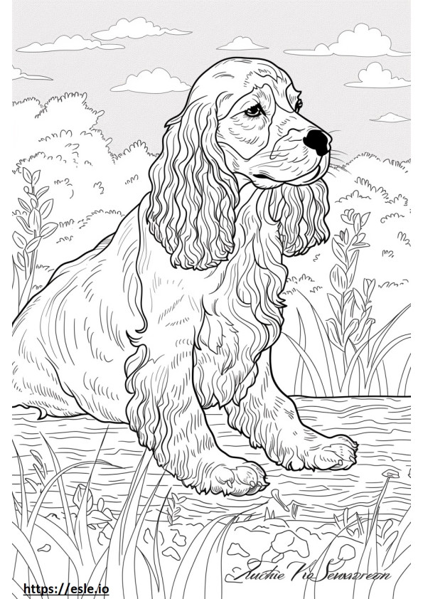 American Cocker Spaniel full body coloring page