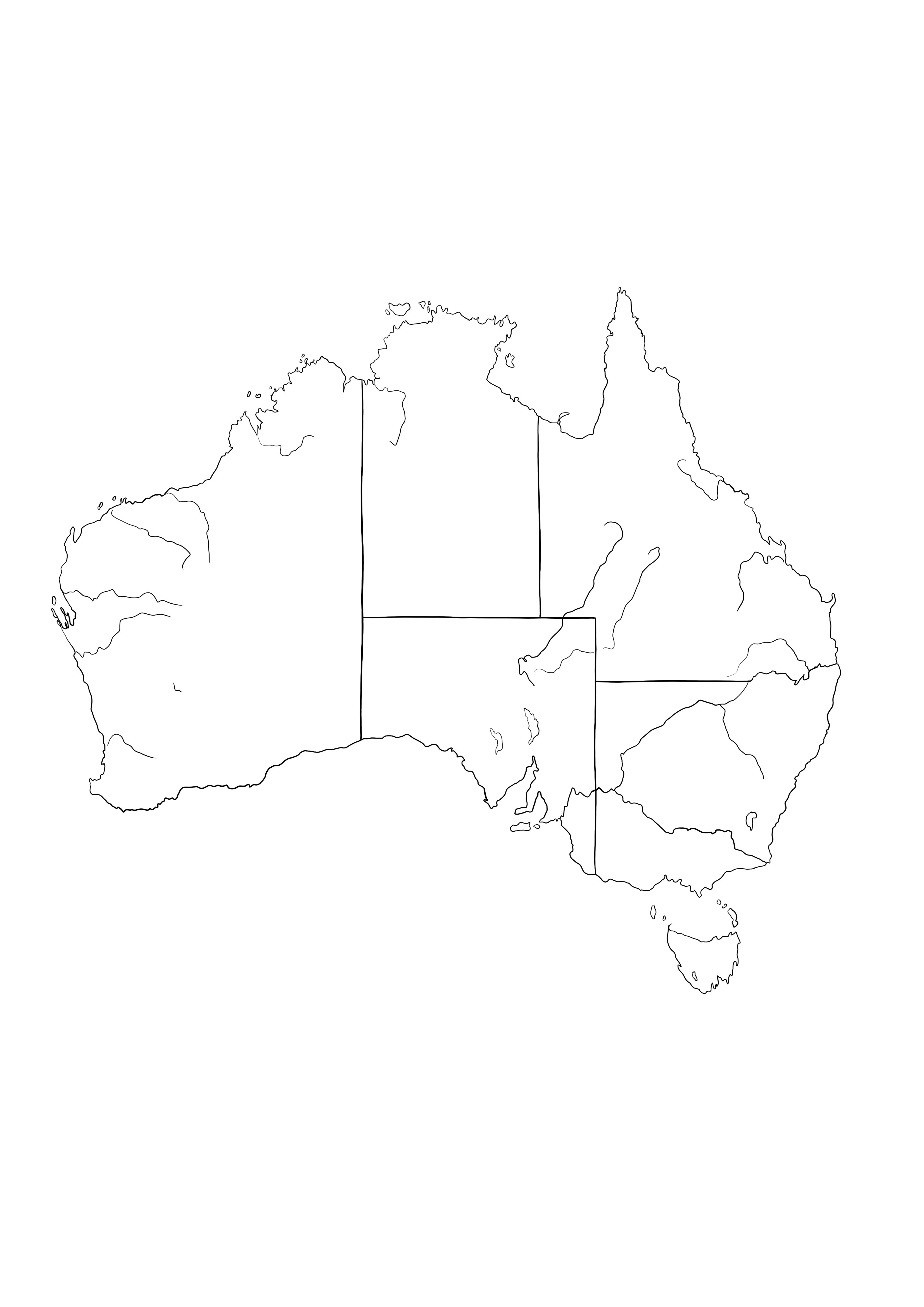 Peta Australia-mudah dicetak dan diwarnai secara gratis