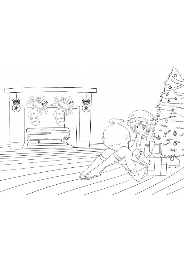 Anime Gabriela à l'arbre de Noël téléchargement et impression gratuits d'images