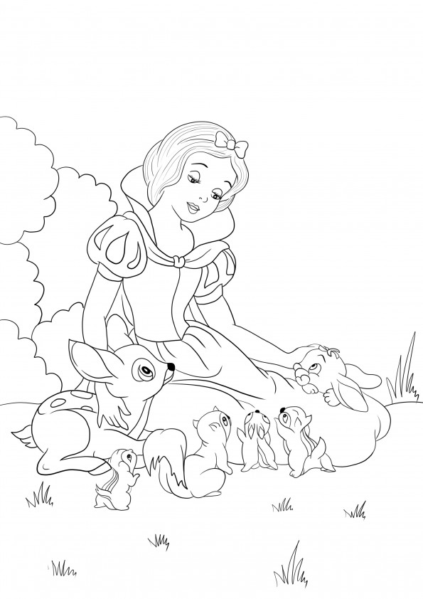 Pamuk Prenses, ücretsiz olarak yazdırmak veya tasarruf etmek için orman hayvanlarıyla oynuyor