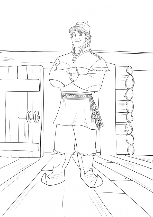 Kristoff from Frozen simple coloring page for kids for free