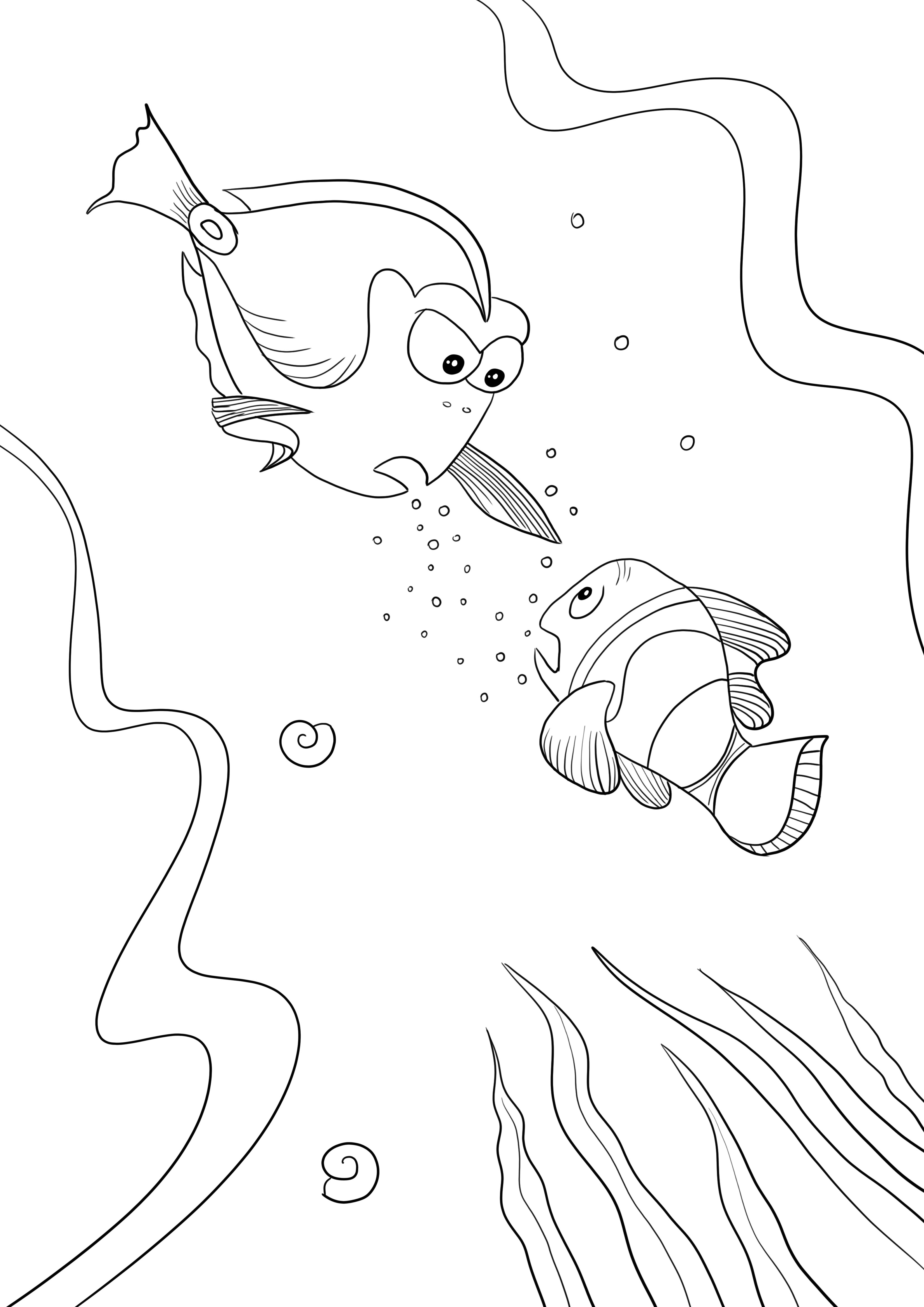 Dory z Finding Nemo do wydrukowania obrazka do pokolorowania dla dzieci