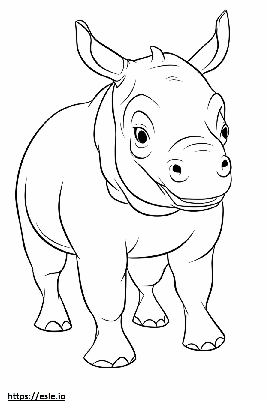 Black Rhinoceros Kawaii coloring page