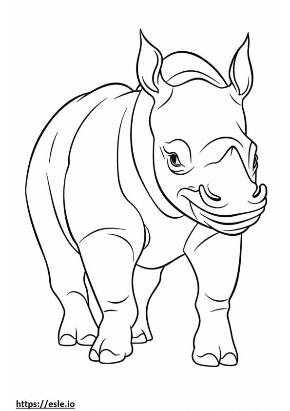 Rinoceronte Negro Kawaii para colorear e imprimir