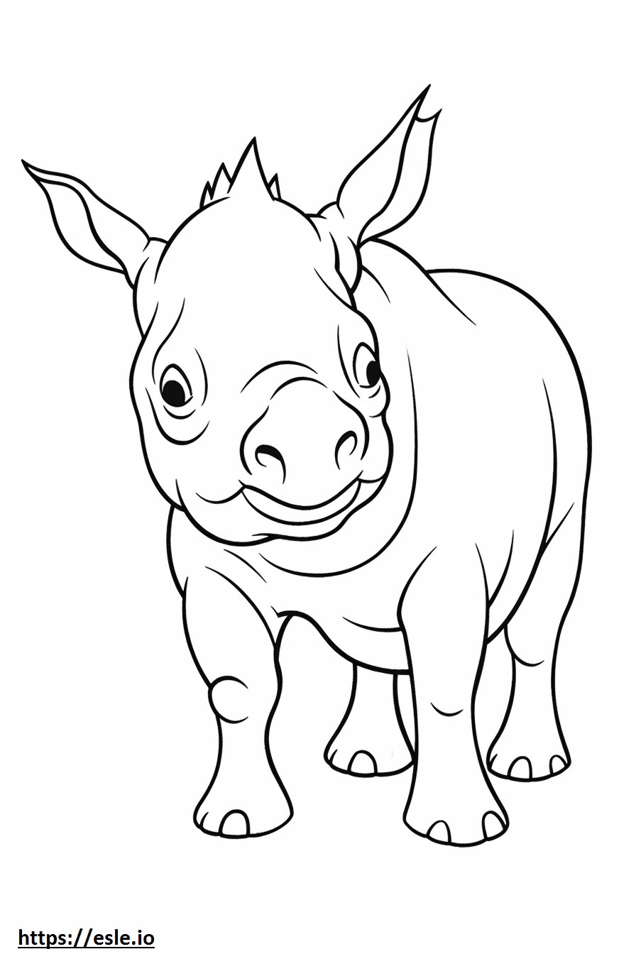 Rinoceronte Negro Kawaii para colorear e imprimir