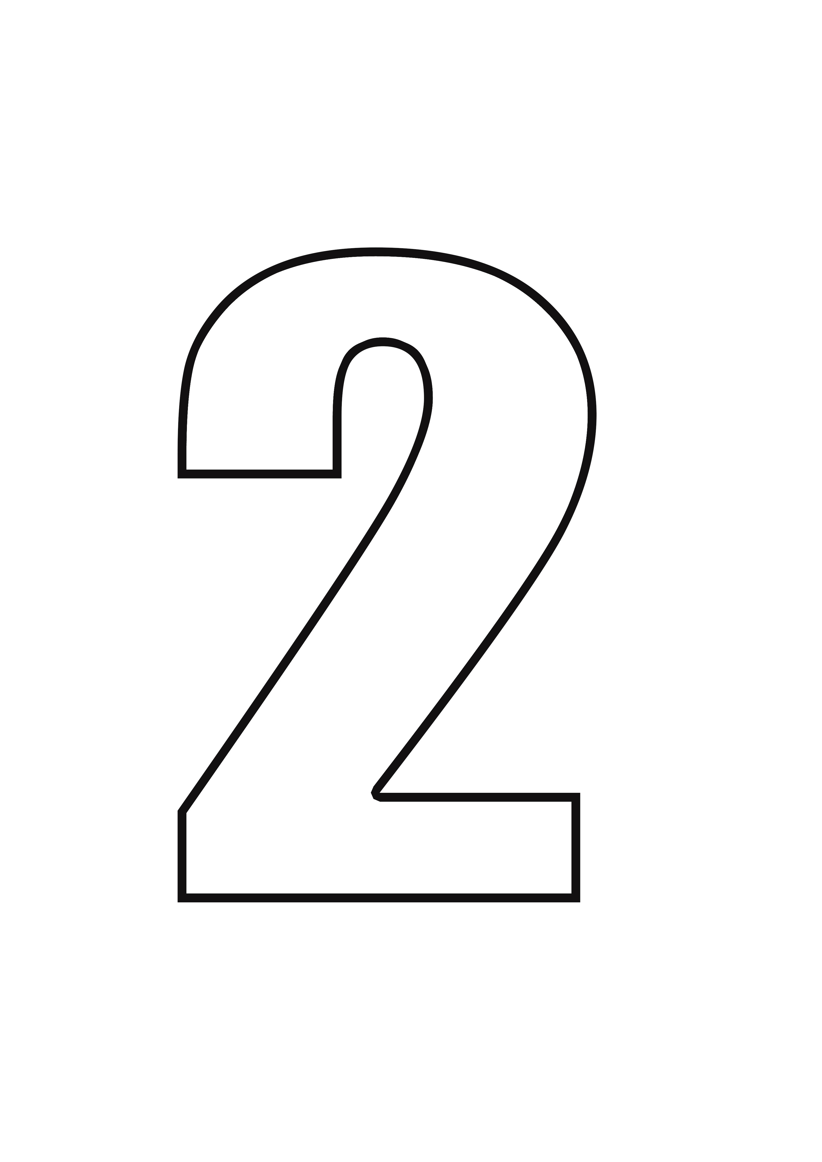 Yksinkertainen ja helppo värityskuva numerosta kaksi ilmaisesta tulostettavasta arkista