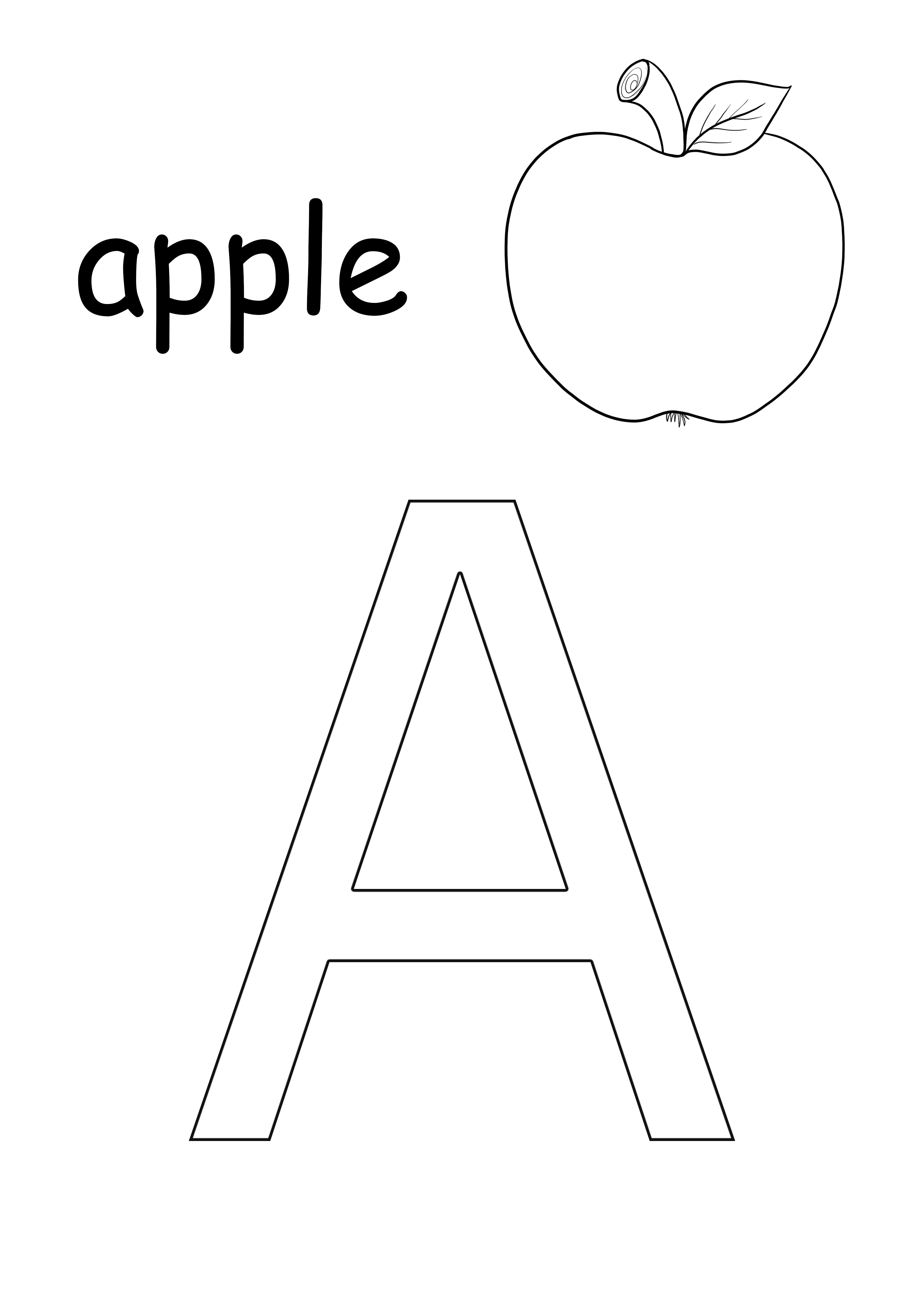 Letra A-manzana fruta-palabra minúscula hoja para imprimir gratis