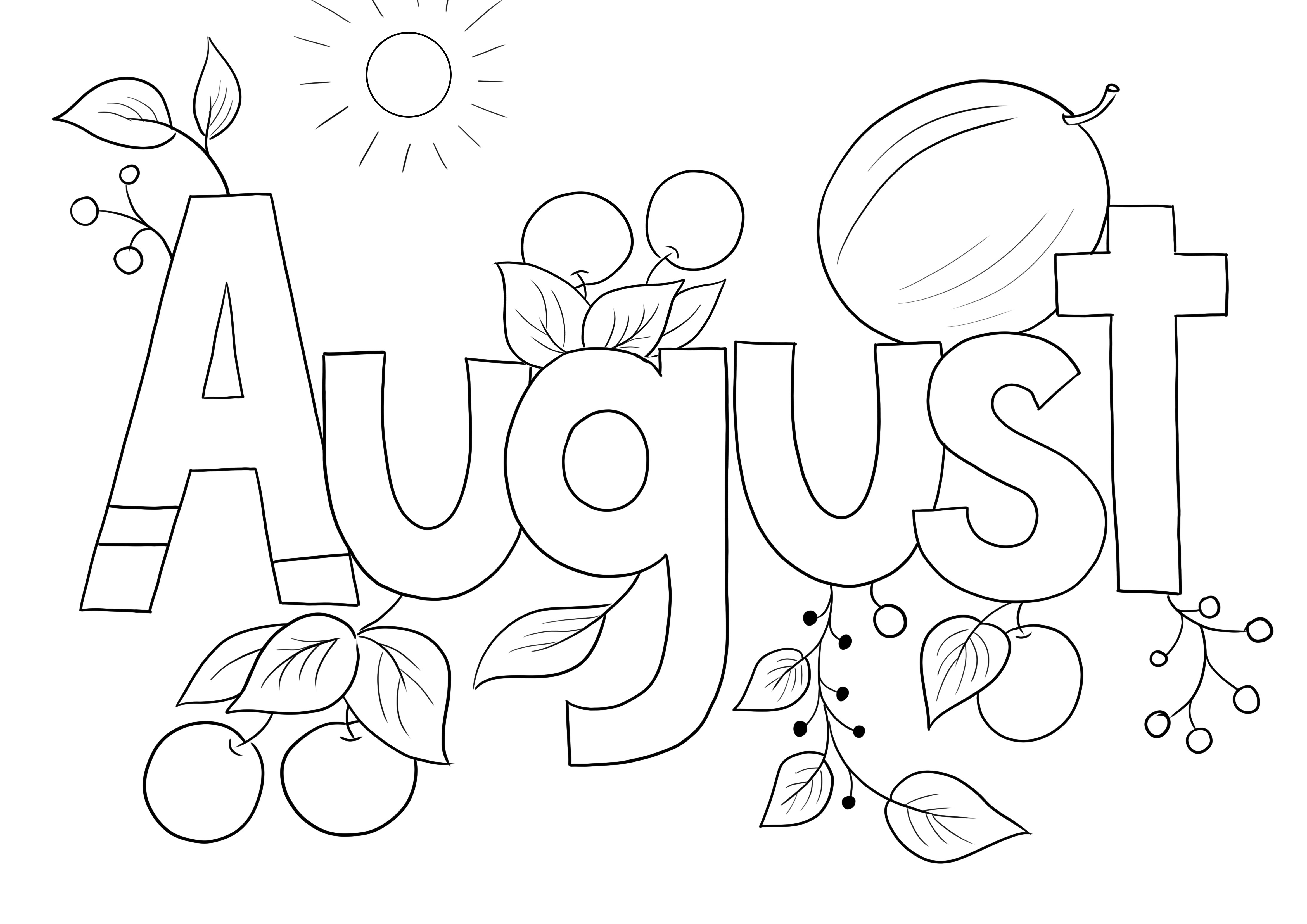 Augustus maand om vrij te kleuren of te printen kleurplaat