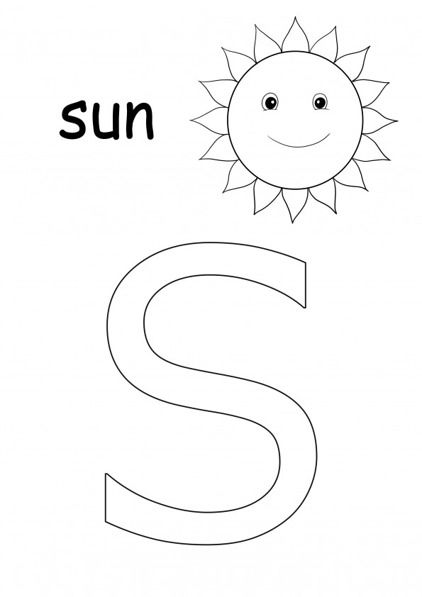 S is for sun coloring sheet to print for free and color