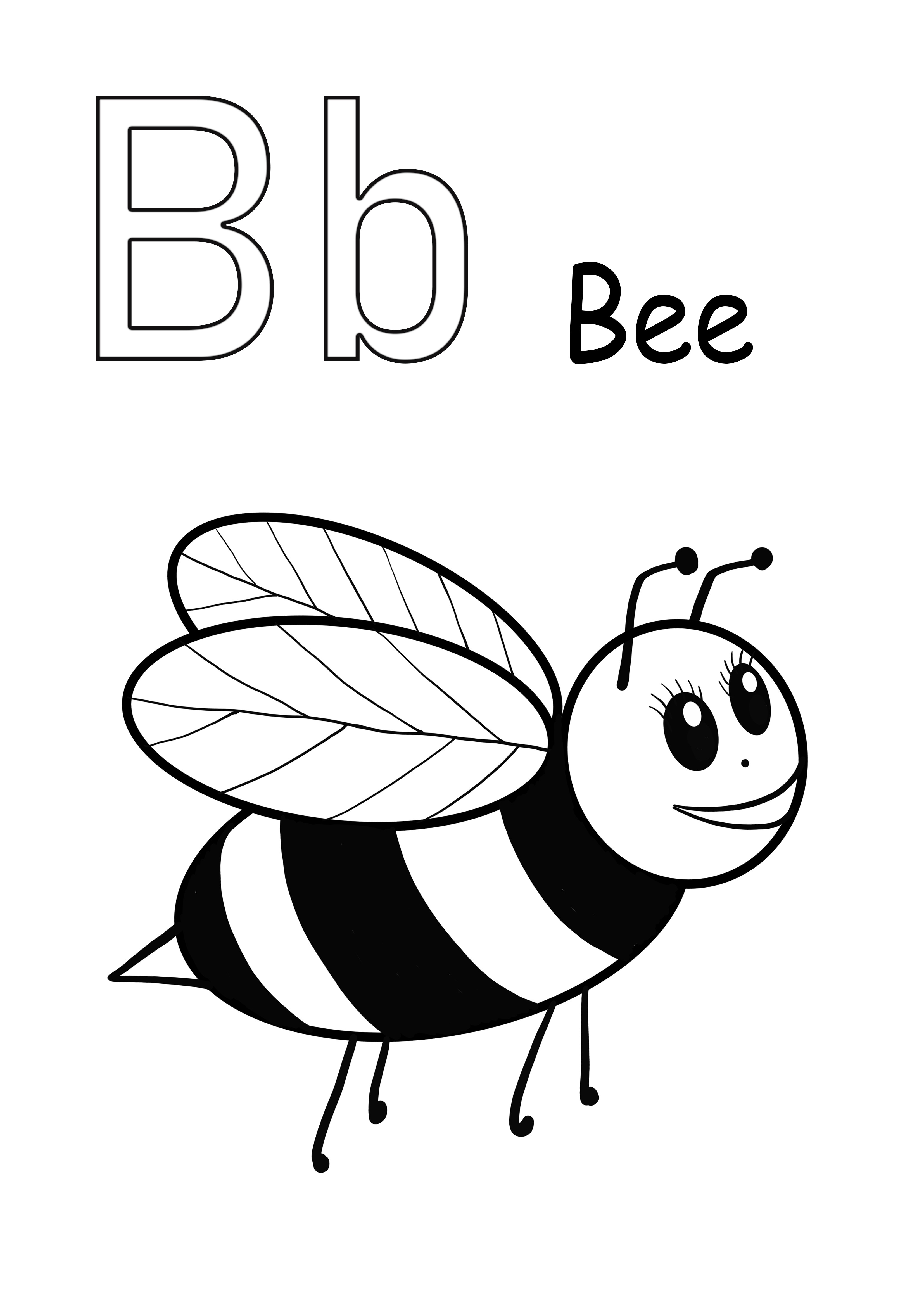 A letra B é para colorir de abelhas e baixar gratuitamente a imagem
