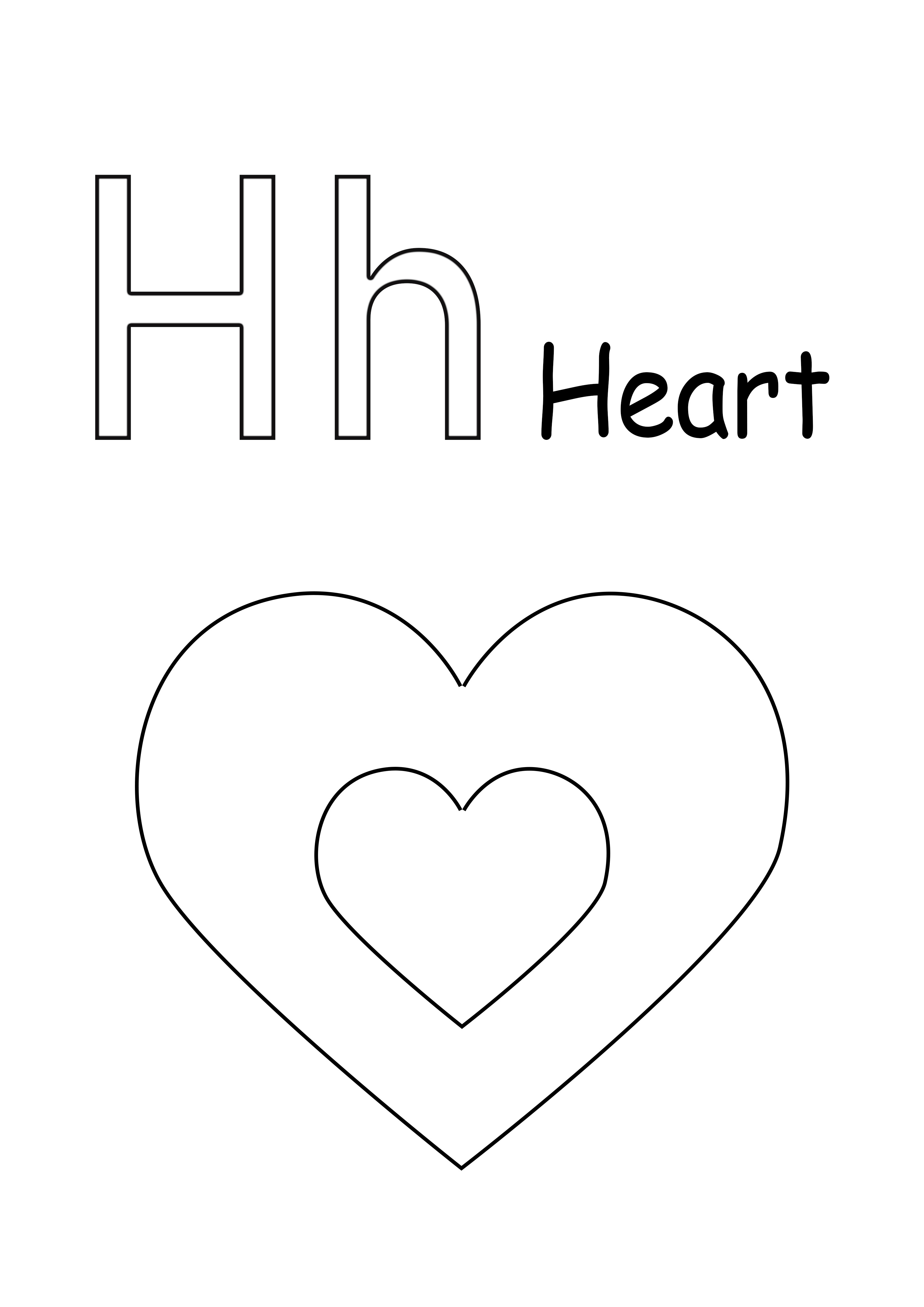 H es para el corazón imagen simple para colorear e imprimir