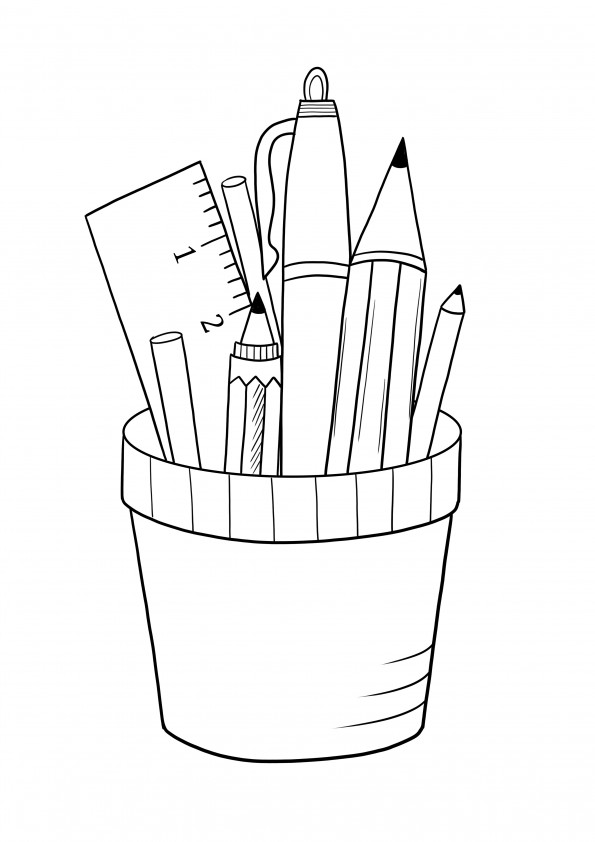 Feuille de coloriage simple crayons-stylos et règle à télécharger gratuitement