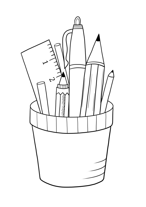 Simple pencils-pens and ruler coloring sheet for free downloading