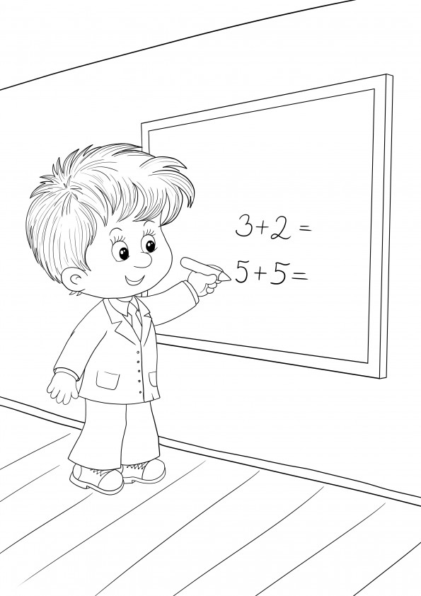 Student at the blackboard coloring sheet free to print