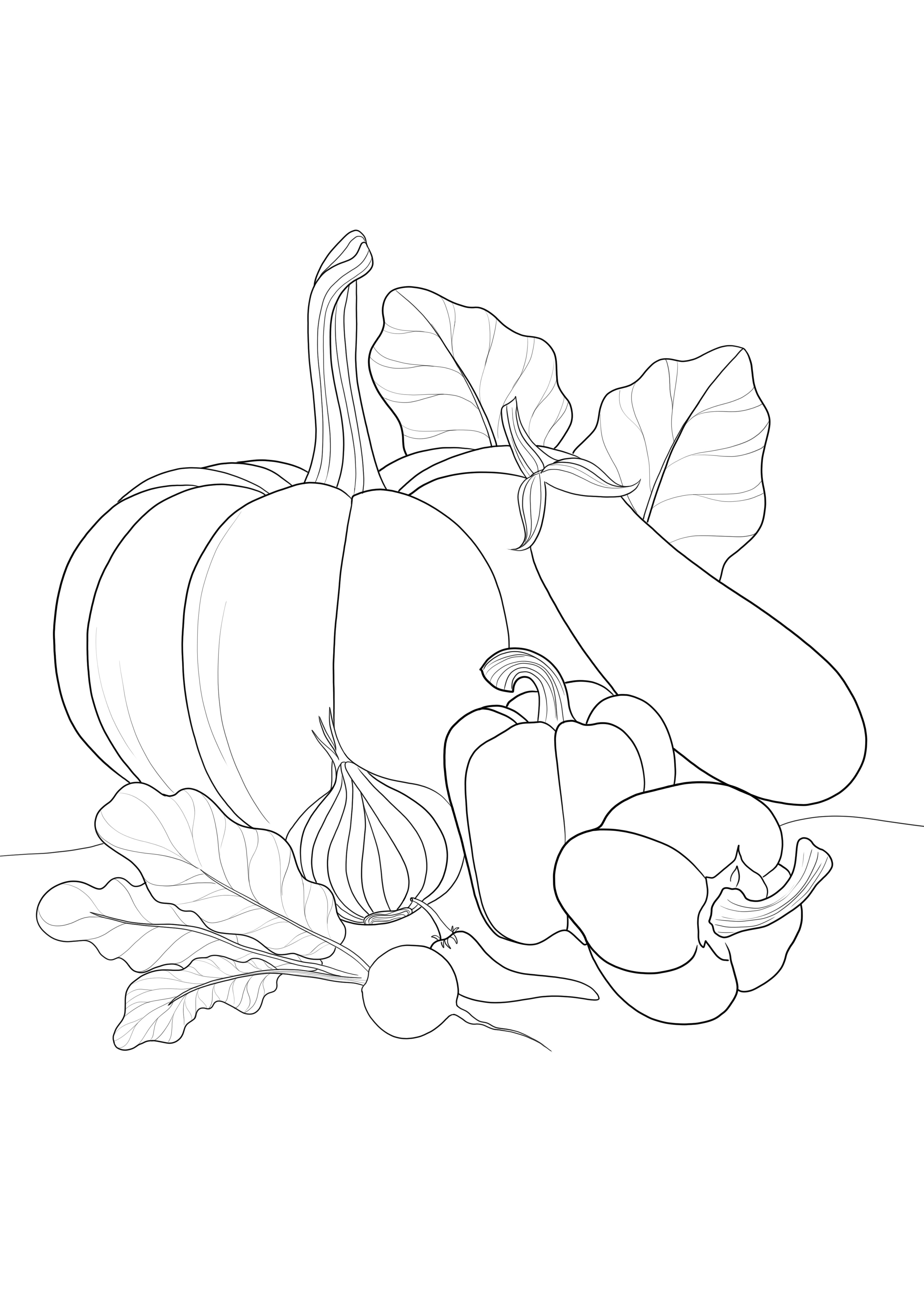 Autumn vegetable simple coloring sheet for free printing