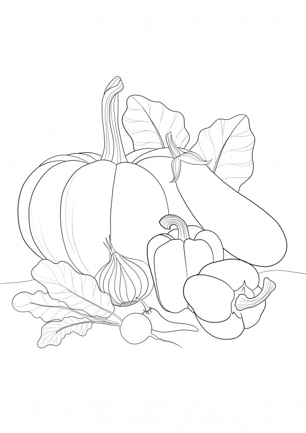 Autumn vegetable simple coloring sheet for free printing
