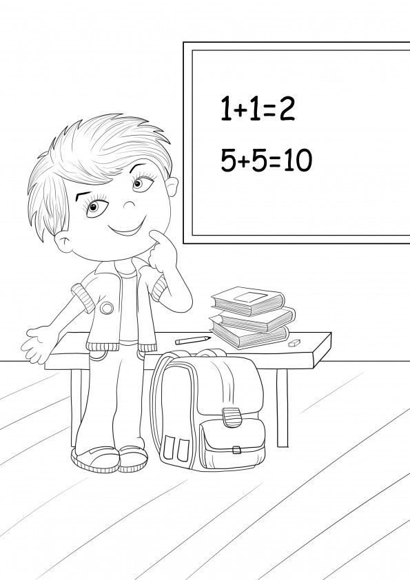 Boy thinking about problem-solving free to print and color page