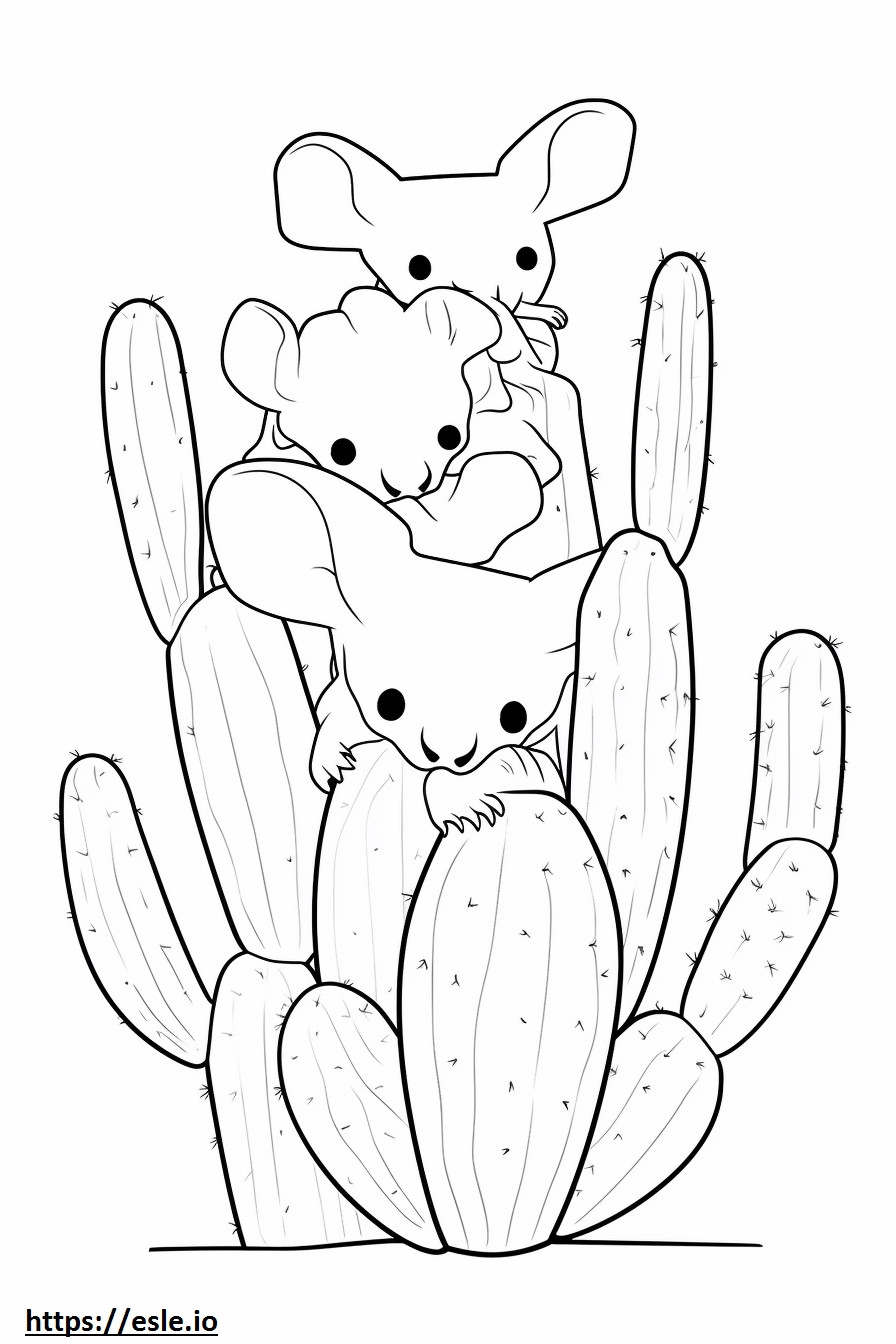 Șoarece cactus Kawaii de colorat