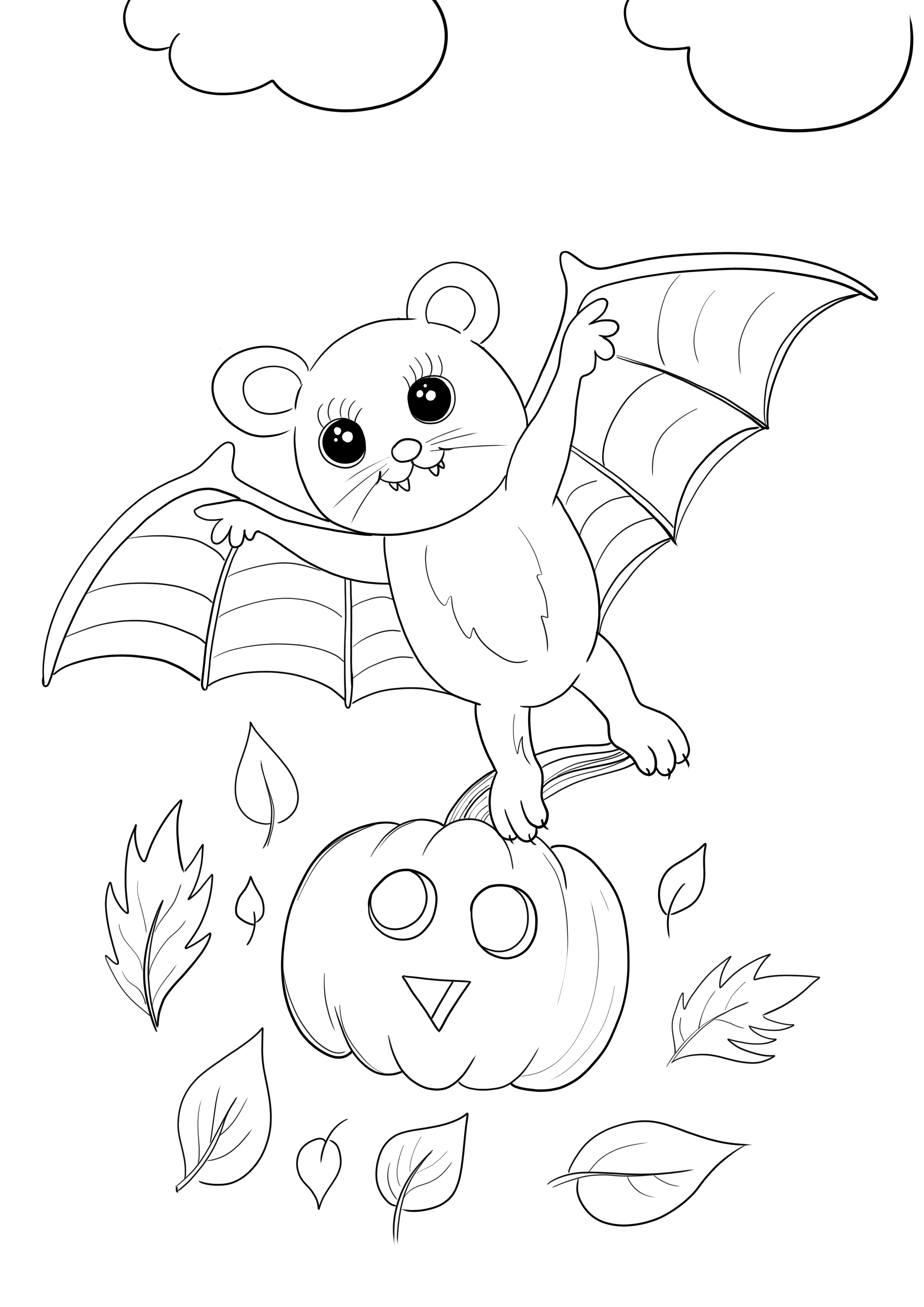 Dibujo de calabaza y murciélago volador de Halloween para colorear e imprimir gratis