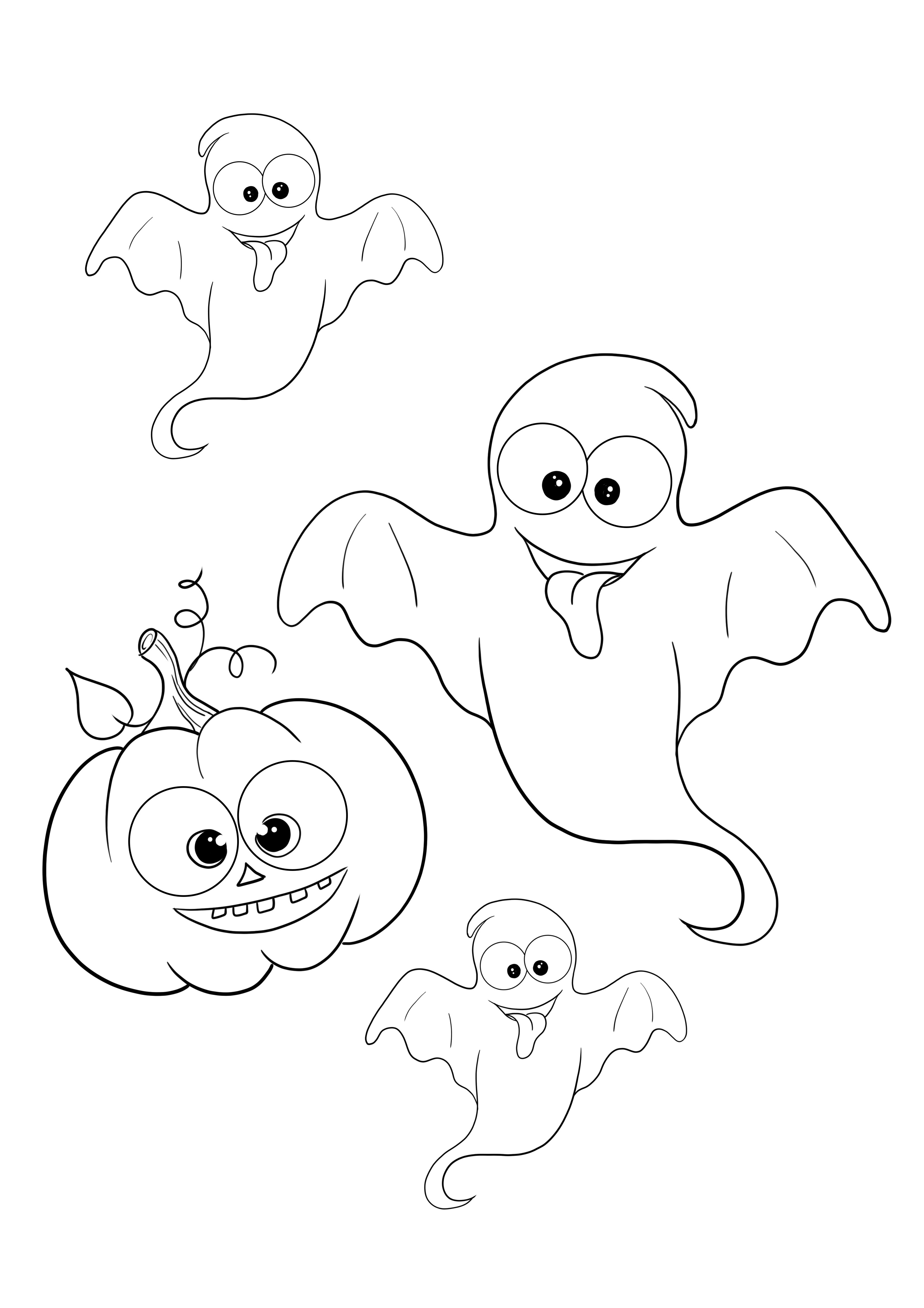 Kísérteties Halloween-szellemek ingyen színezhetők és nyomtathatók