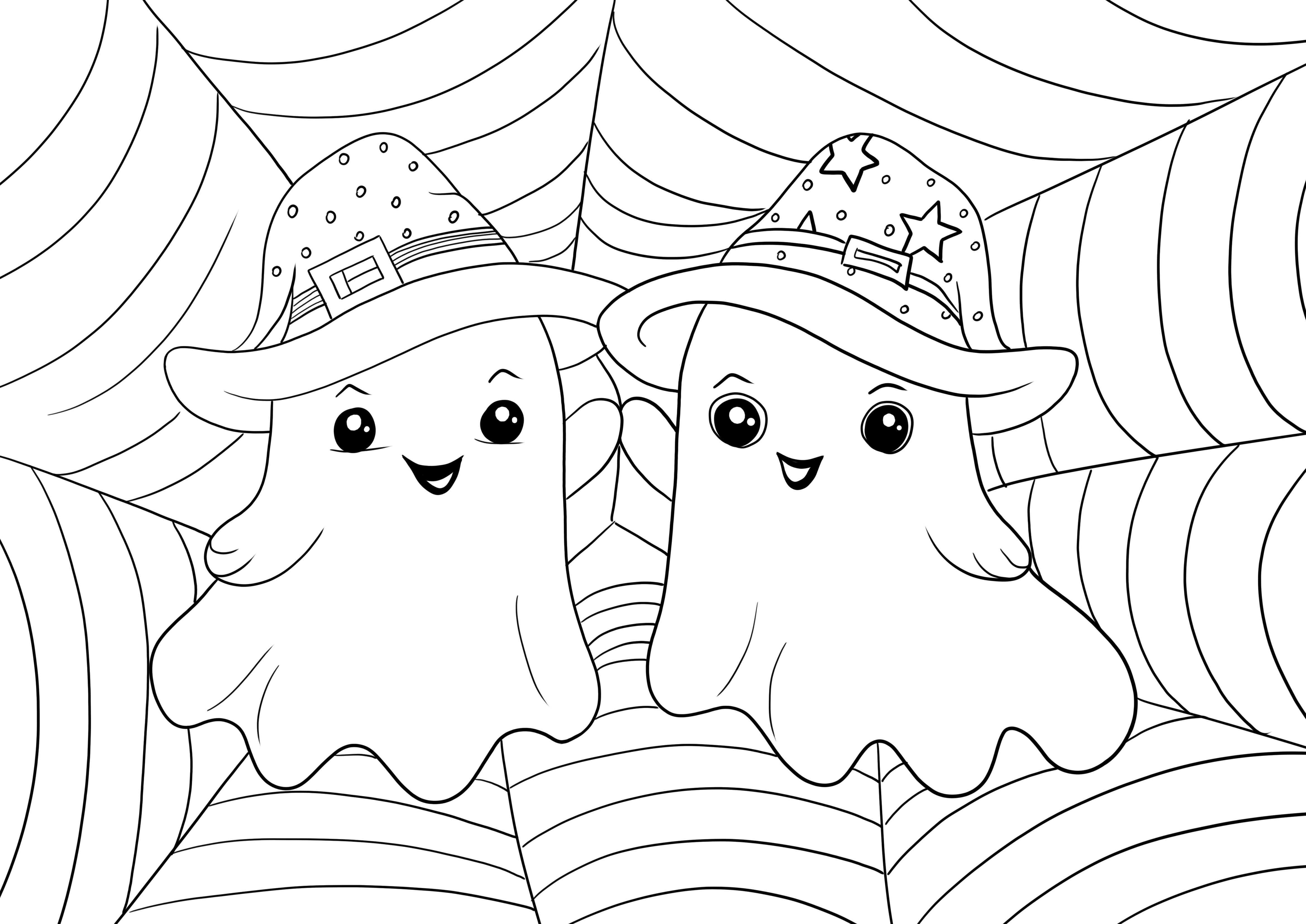 Lembar cetak gratis Halloween seram kembar yang lucu