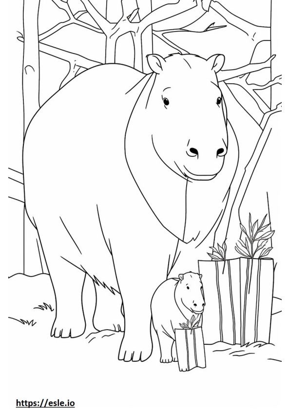 Capybara happy coloring page