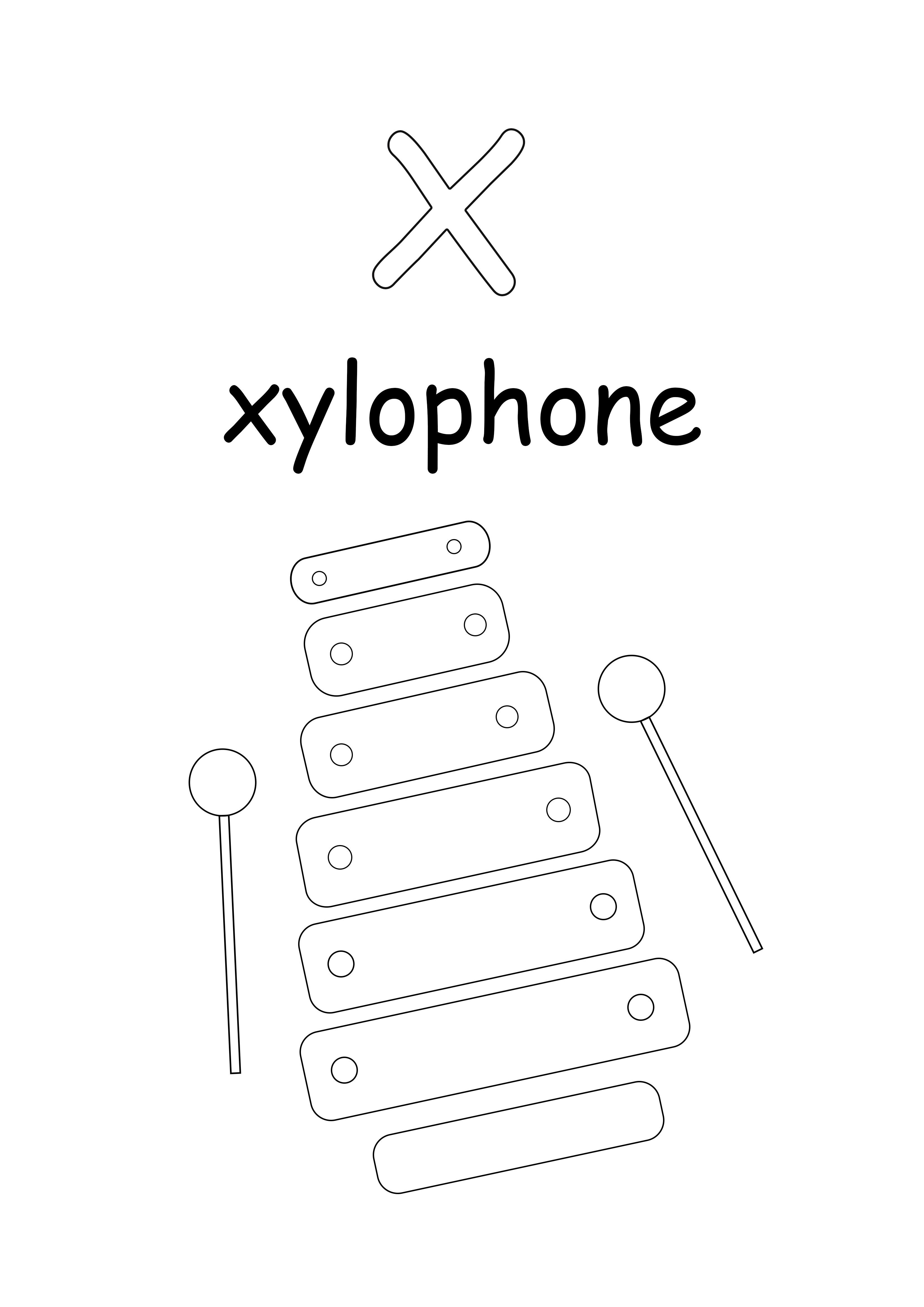 De kleine letter x is voor xylofoonvrij kleuren en afdrukken kleurplaat