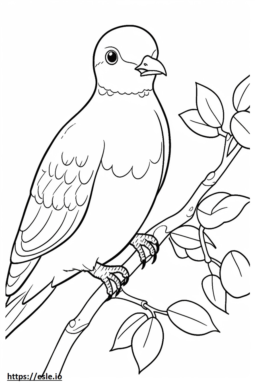Coloriage Caricature de Pigeon vert à cou rose à imprimer