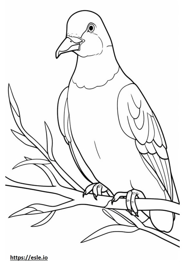 Coloriage Caricature de Pigeon vert à cou rose à imprimer