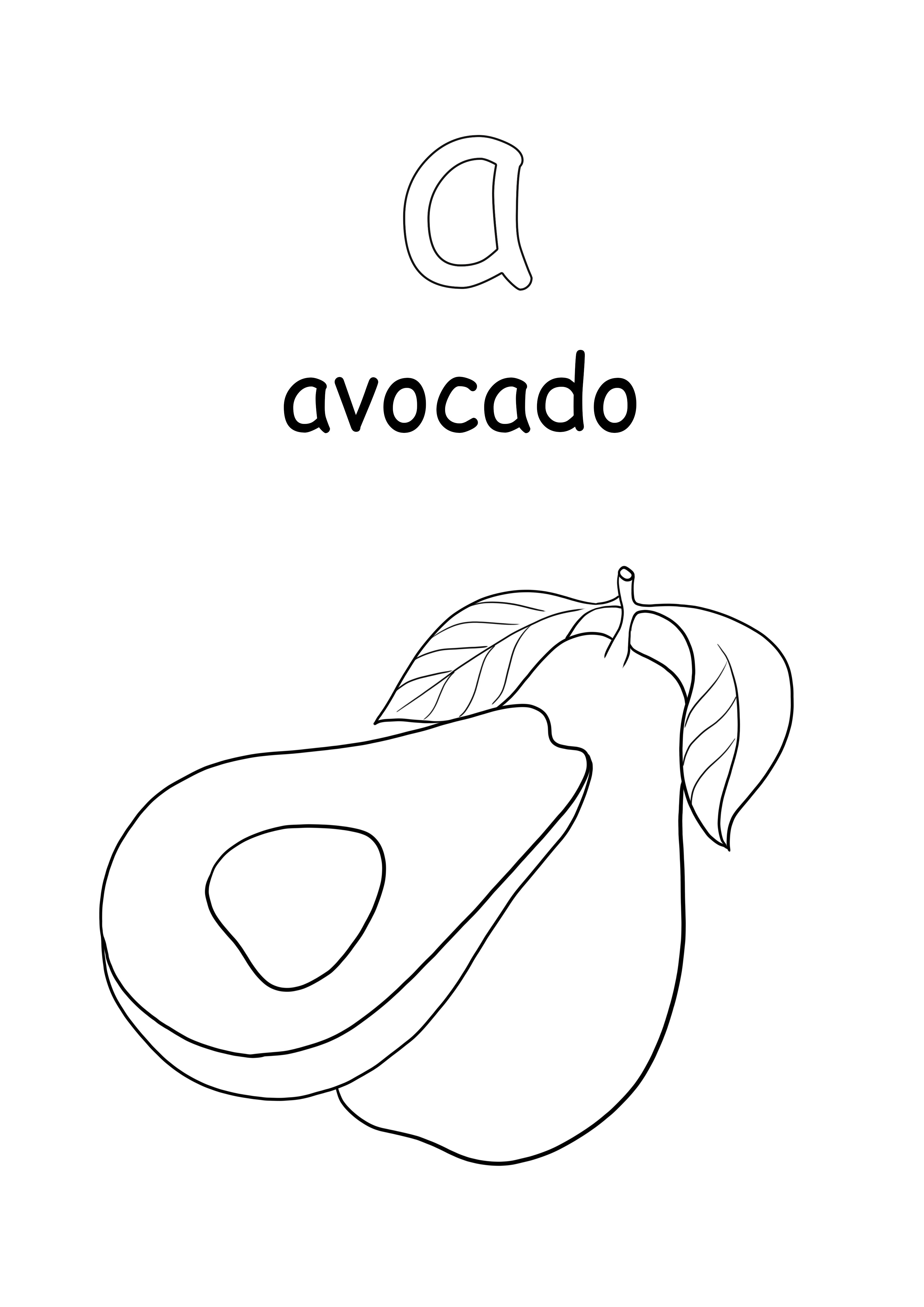 Kleinbuchstaben und Avocado-Wort zum Ausmalen und Drucken