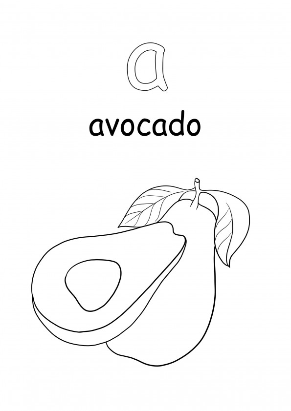 Minuscule o literă și un cuvânt avocado pentru a colora și a nu se imprima