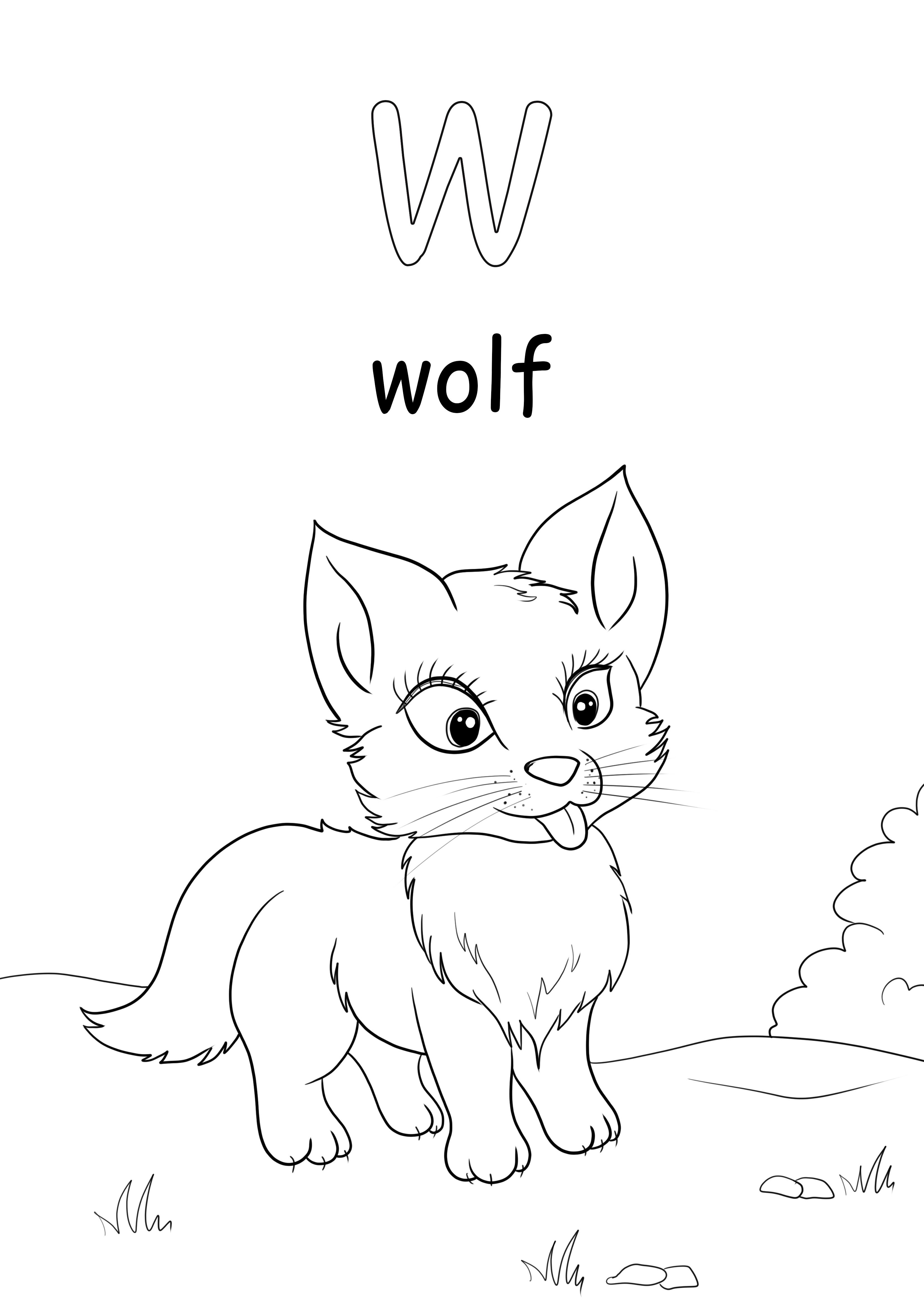 La w minuscola indica la parola lupo da scaricare e stampare gratuitamente